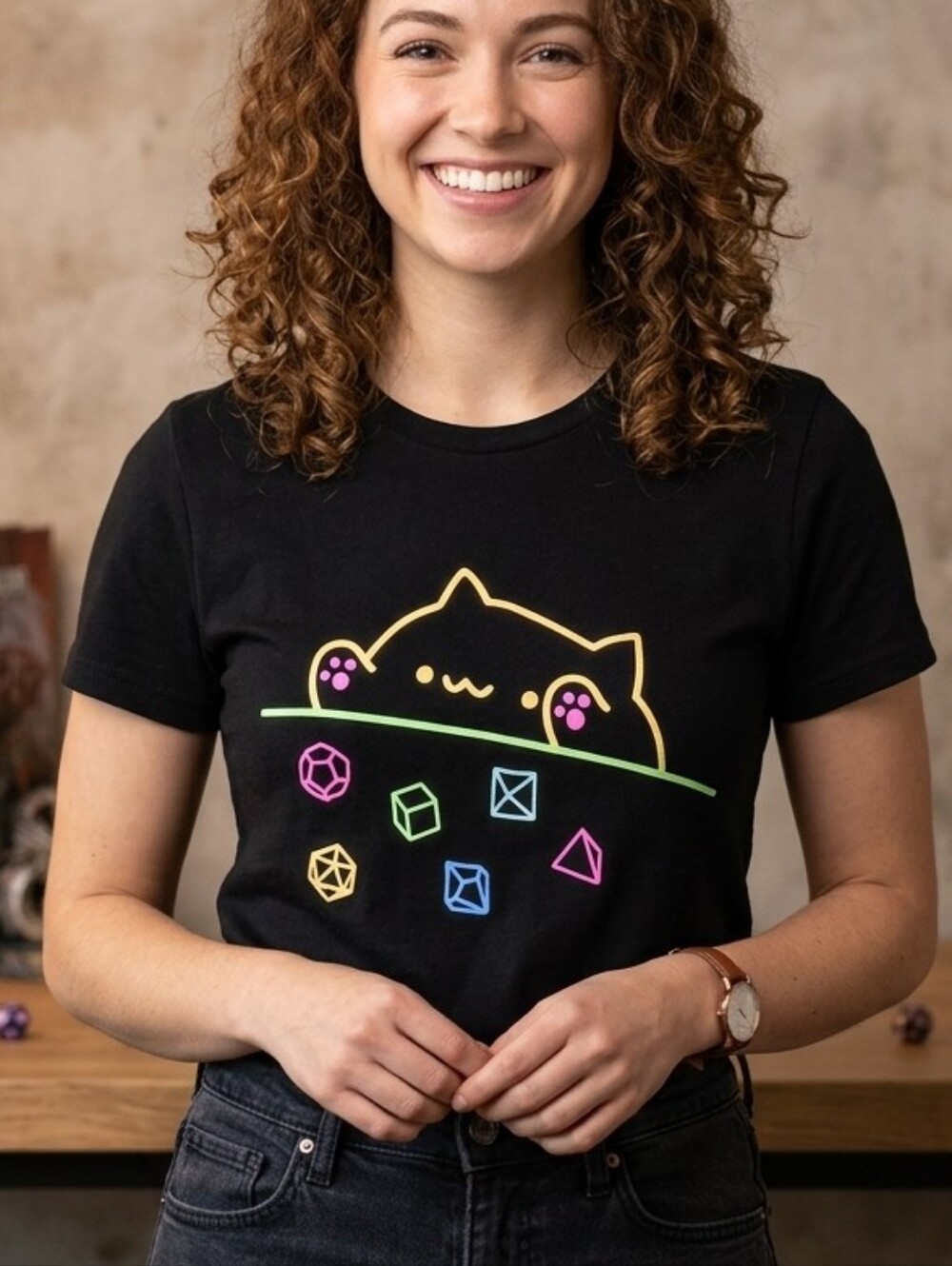 Neon Dice Cat (Bongo Cat) 100% Cotton Tee